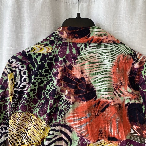 Mishca Wrap blouse Womens Petite L Colorful Abstract Tie Front Top Peplum - Picture 8 of 11